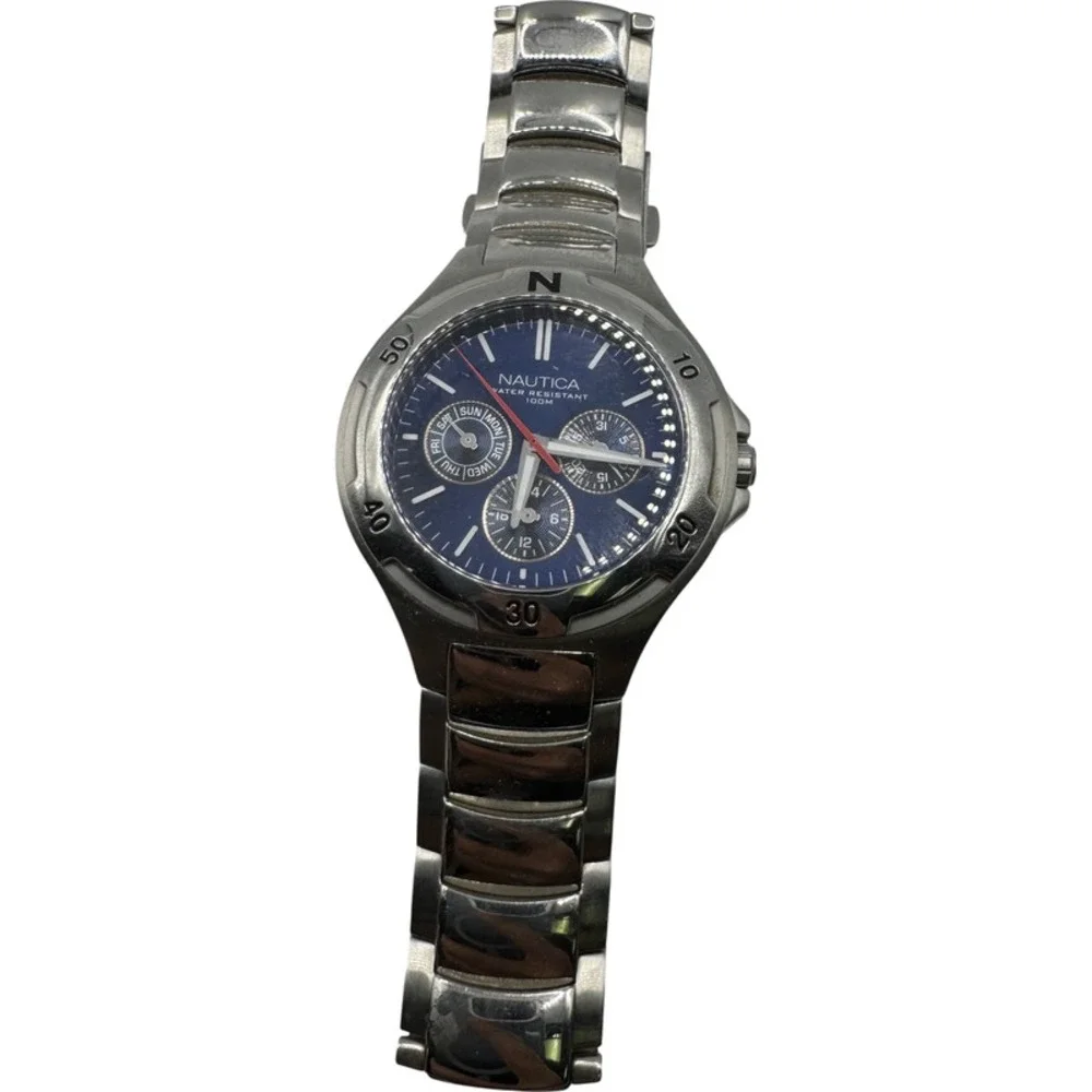 Nautica‎ Men's Chronograph Watch Stainless Steel Blue Dial Water Resistant 100m